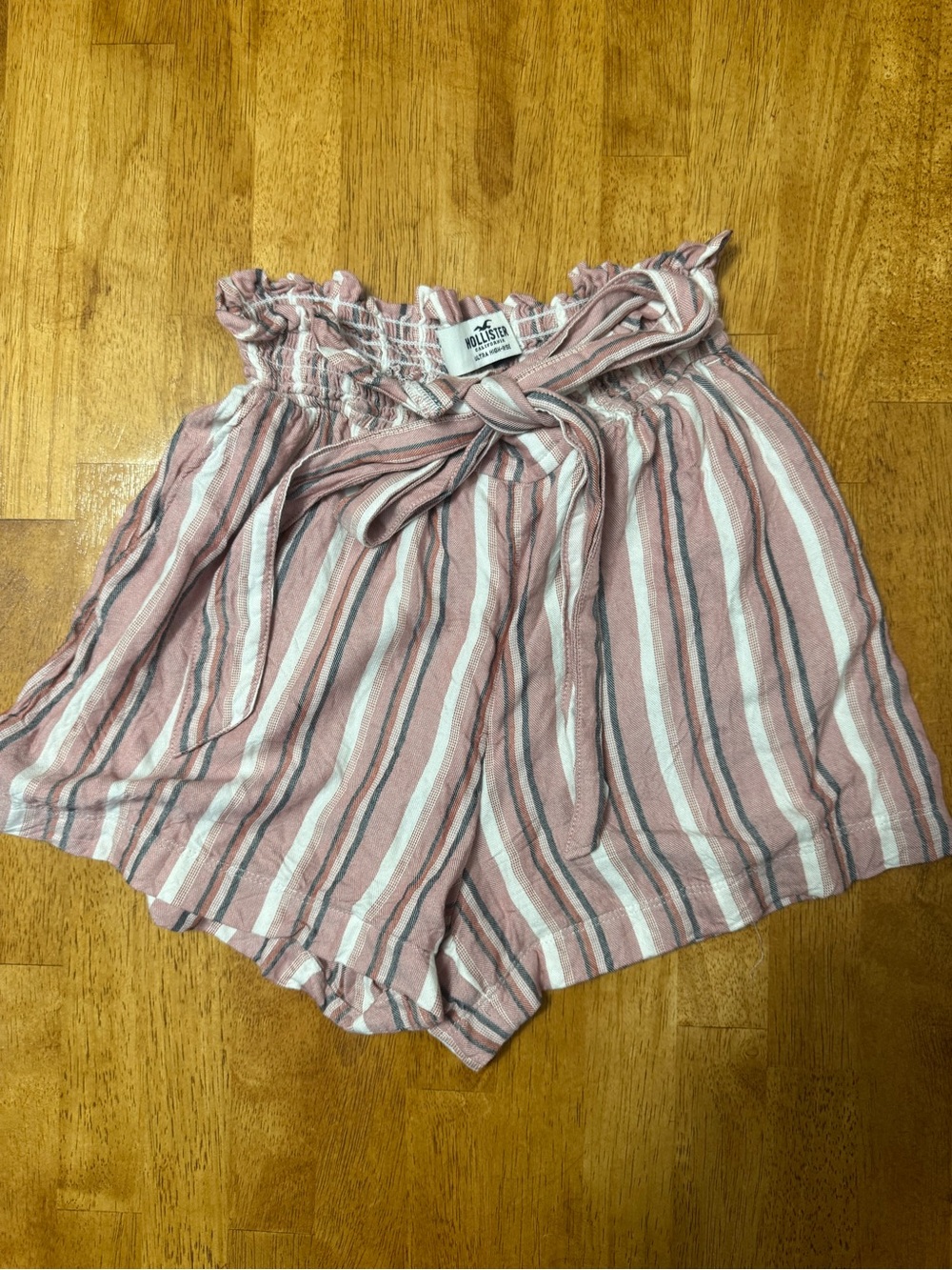 Hollister Pink and White Striped Paperbag Waist Shorts